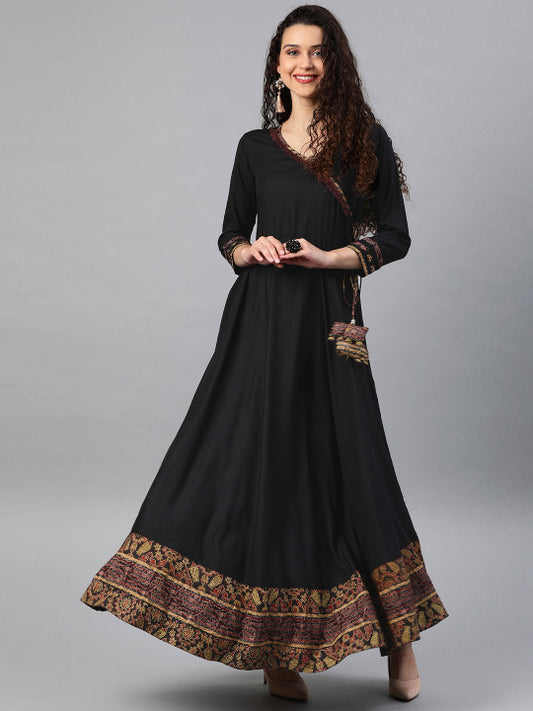 YASH GALLERY Women Black Solid Maxi Dress