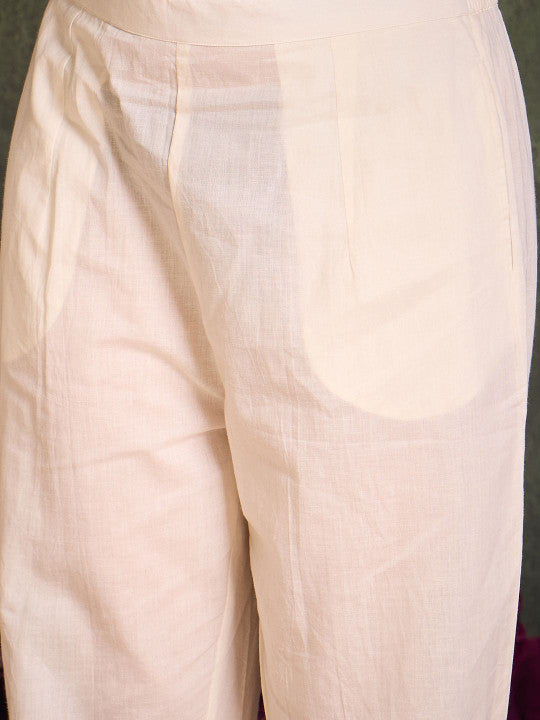 Indo Era Floral Printed Notch Neck Cotton Straight Kurta With Trousers & Dupatta