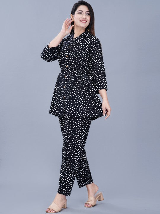 ao services Polka Dot Print Shirt Collar Co-Ords Set