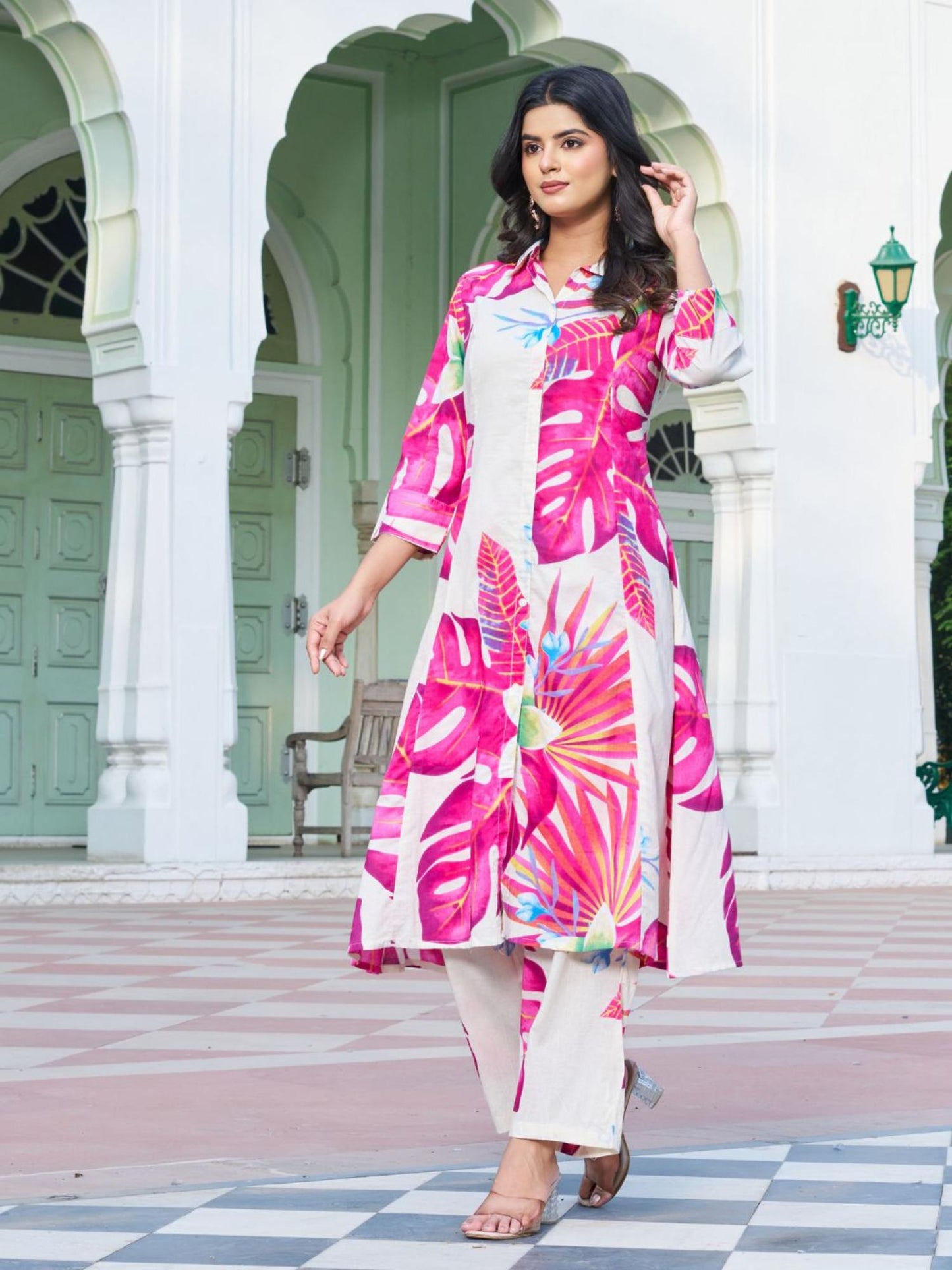 Women Pink Cotton Blend Floral Co-Ord Set