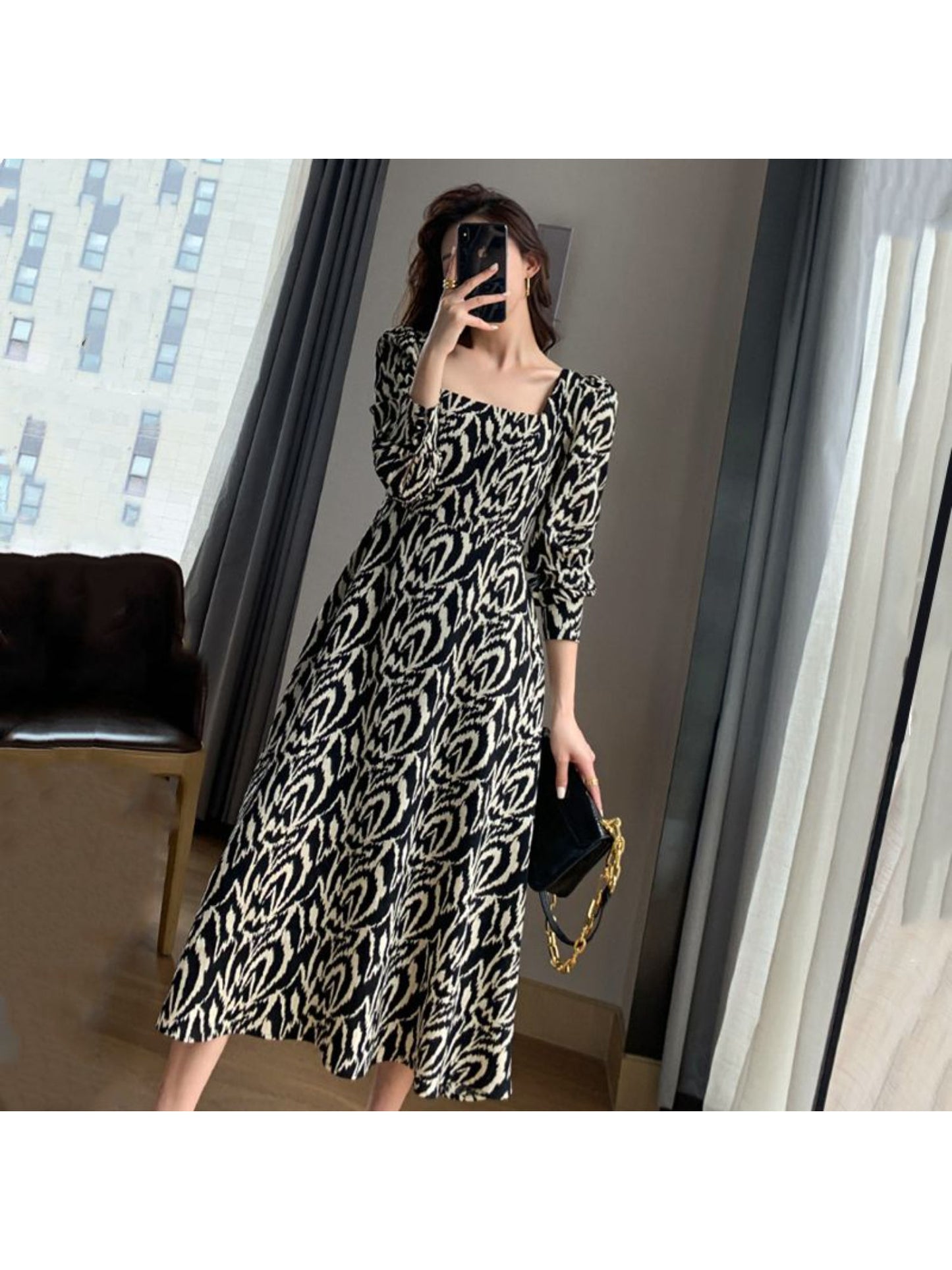 Women Black Printed Midi Dress