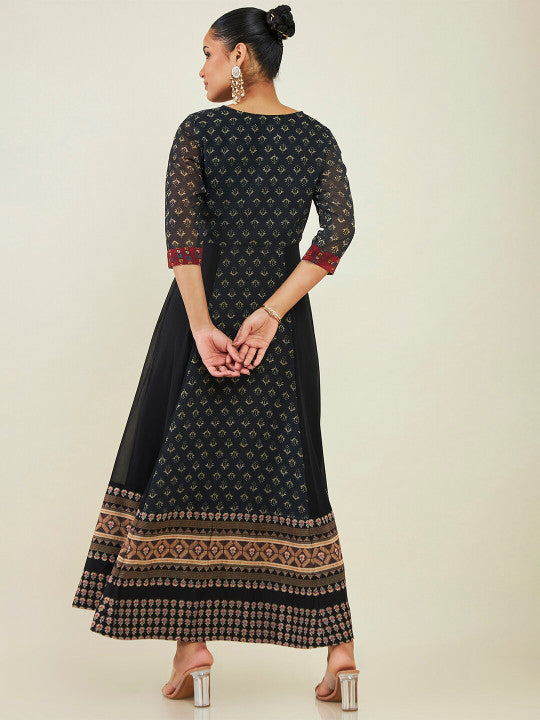 Neck Ethnic Motifs Printed Georgette Fit And Flare Ethnic Dress