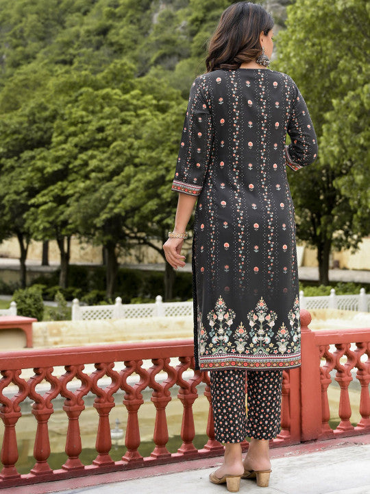 Floral Printed Straight Liva Kurta With Trouser & Dupatta