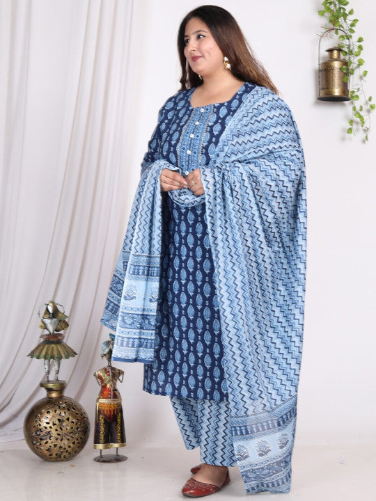 Swasti Floral Printed Regular Sequinned Pure Cotton Kurta with Trousers & With Dupatta