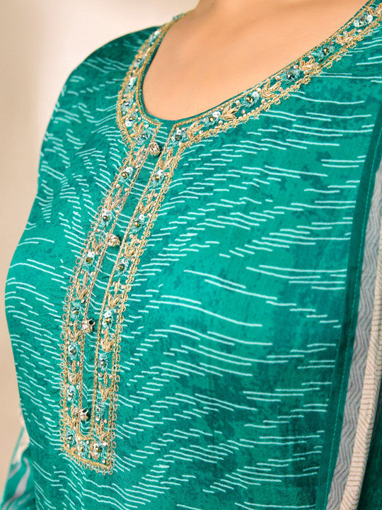 WOMEN PLUS Women Embellished Pure Muslin Silk Suit Set 4329