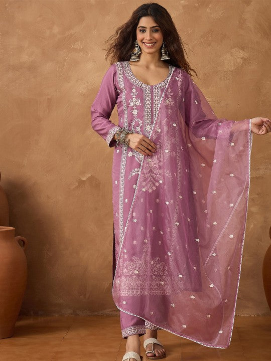 Varanga Women Floral Embroidered Kurta with Trousers & Dupatta