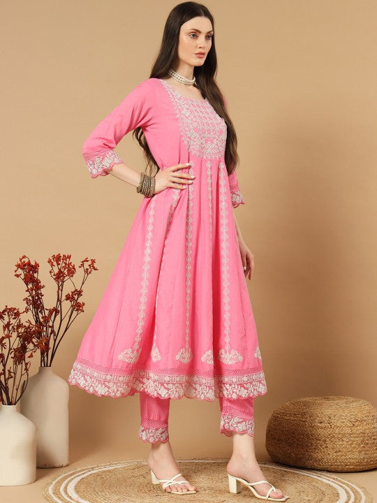 IkDaiya Women Ethnic Motifs Embroidered Regular Pure Cotton Kurta with Trousers & Dupatta