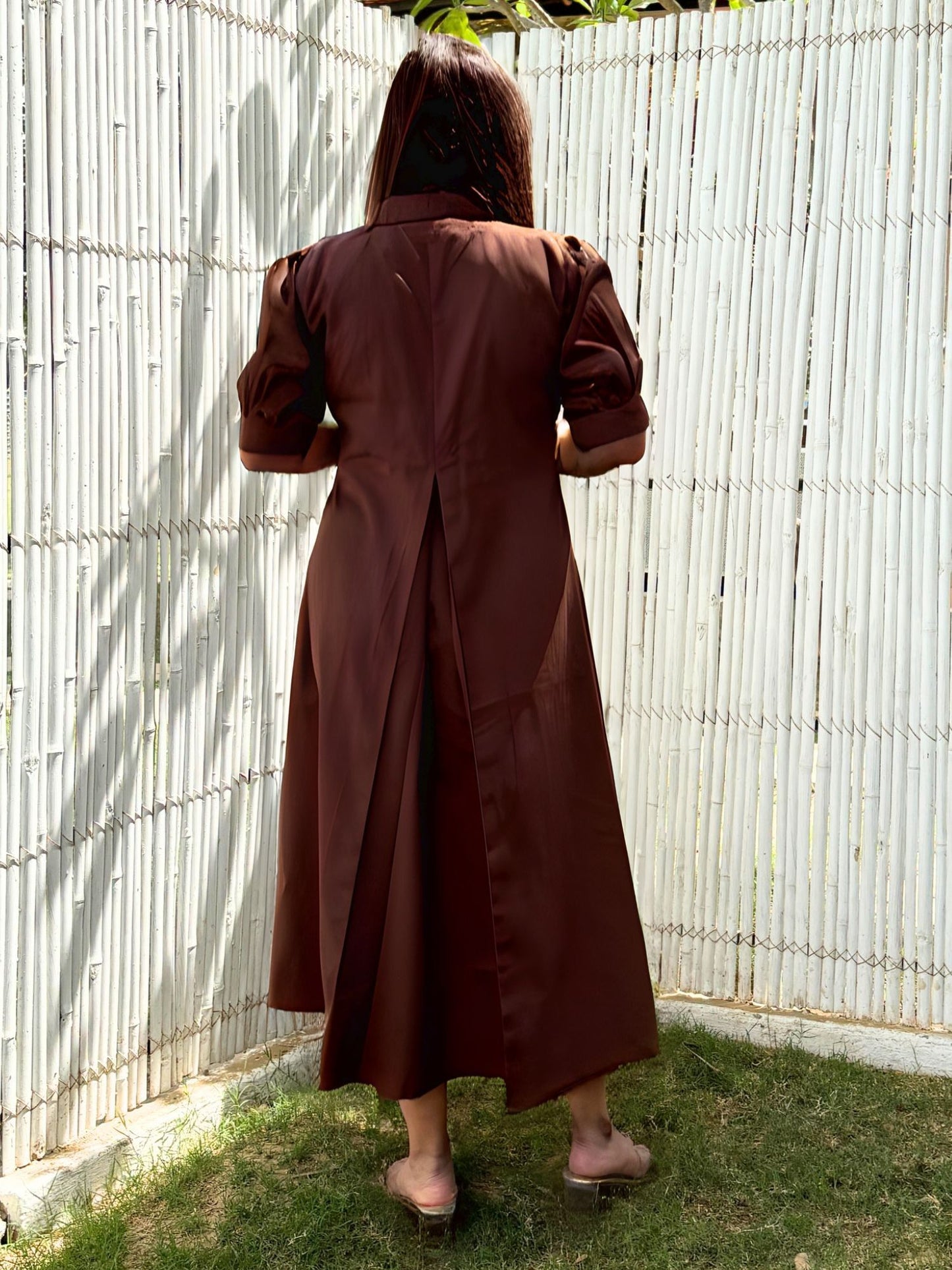 Brown Cotton A-Line Dress