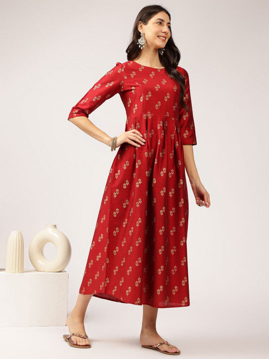 Anouk Ethnic Motifs Print A-Line Midi Dress