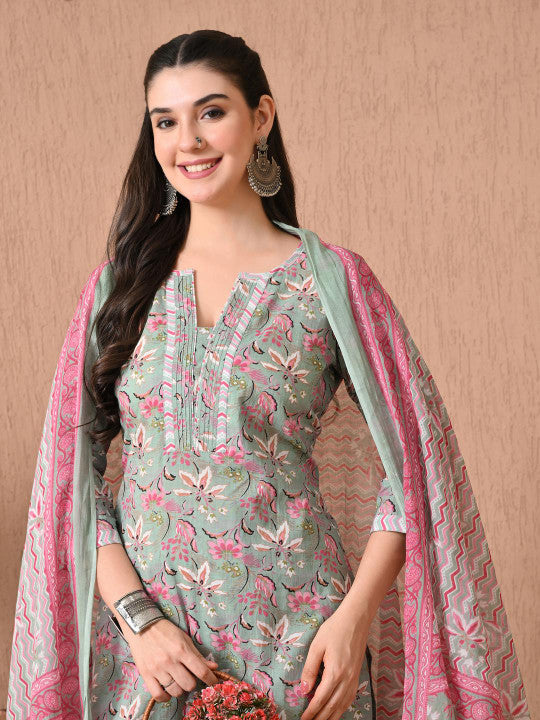 Anouk Women Grey Pure Cotton Kurta Sets