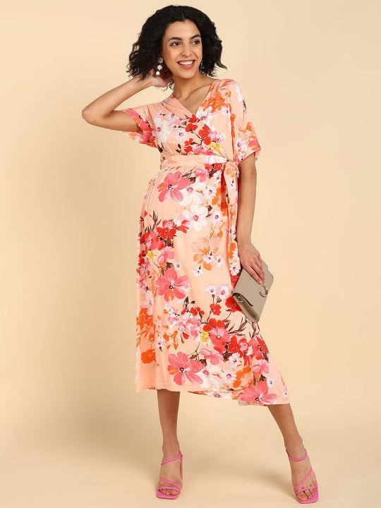 House Of Zelena Floral Print Maternity Wrap Dress