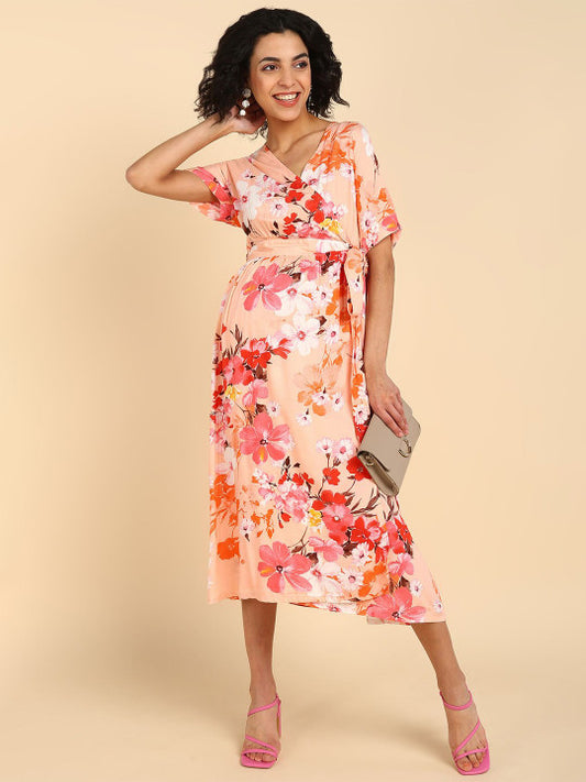 House Of Zelena Floral Print Maternity Wrap Dress