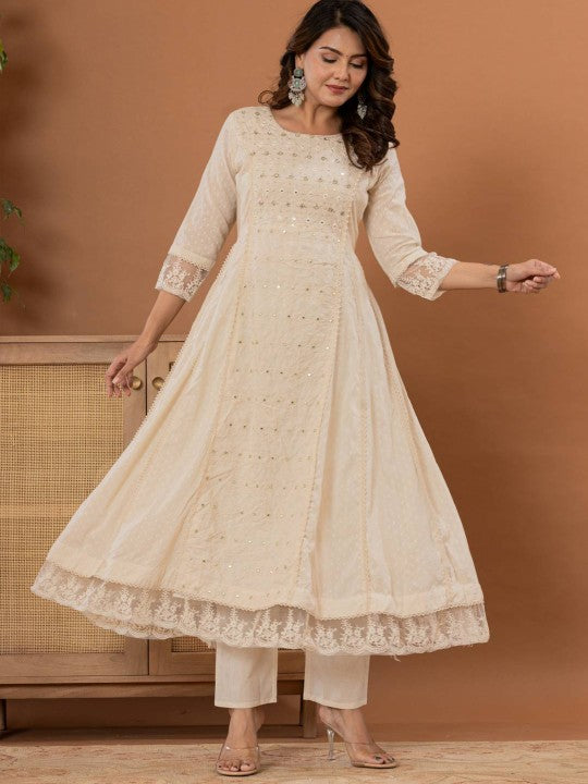 Varanga Floral Thread & Mirror Embroidered Panelled Anarkali Kurta
