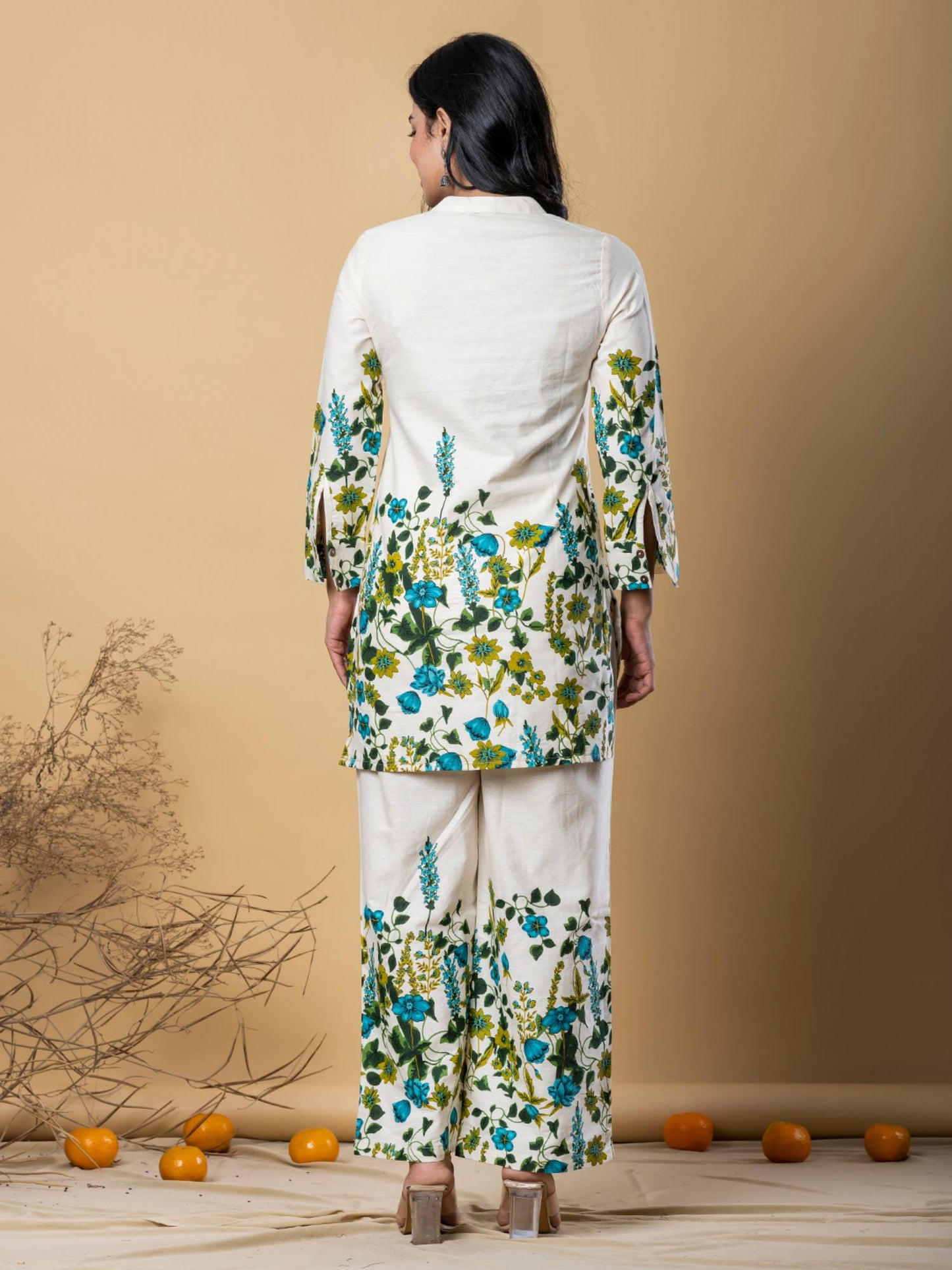 Women Off White Printed Co-Ord (Set of 2)