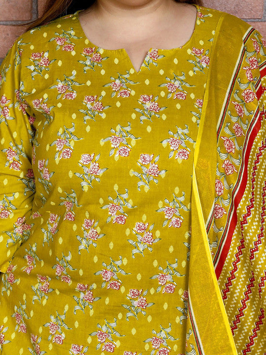 Swasti Women Printed Regular Sequinned Pure Cotton Kurta with Trousers & With Dupatta