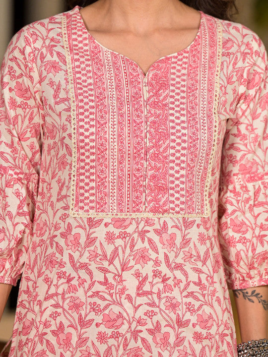 Yufta Ethnic Motifs Printed Regular Thread Work Pure Cotton Kurta with Trouser & Dupatta