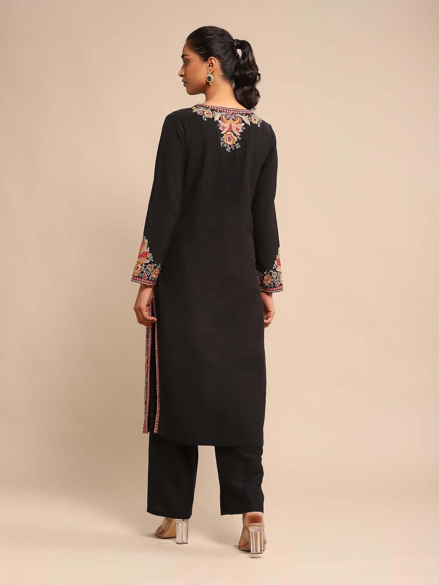 Black Embroidered Kurta with Pant and Dupatta (Set of 3)