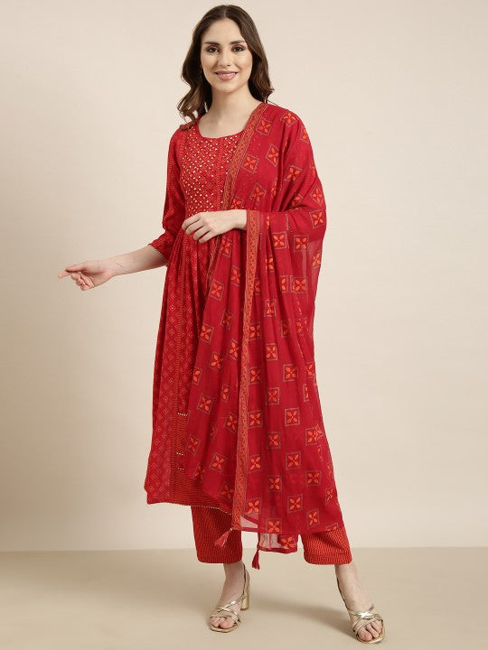 Printed Empire Mirror Work Kurta