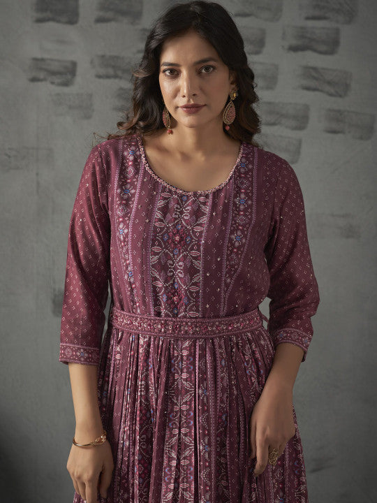 Anouk Printed Maxi-Length Anarkali Ethnic Dress