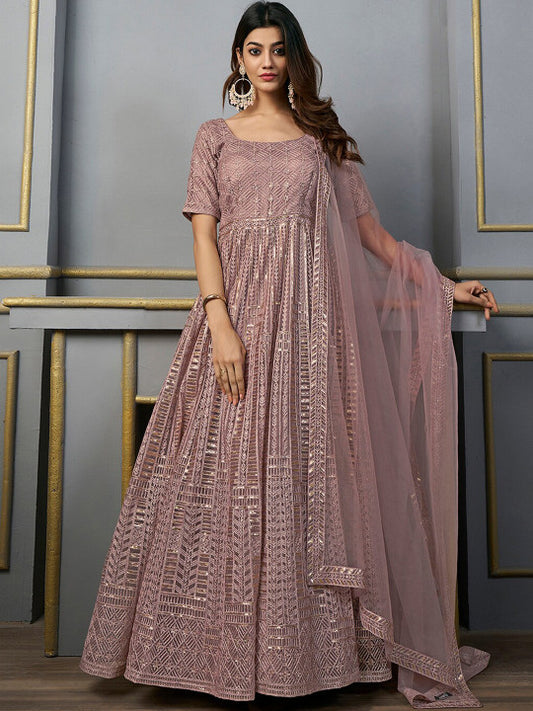 Inddus Embroidered Sequined Anarkali Kurta with Dupatta