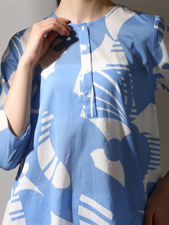 Dora Dori Pure Cotton Round Neck Abstract Printed Kurta With Trouser