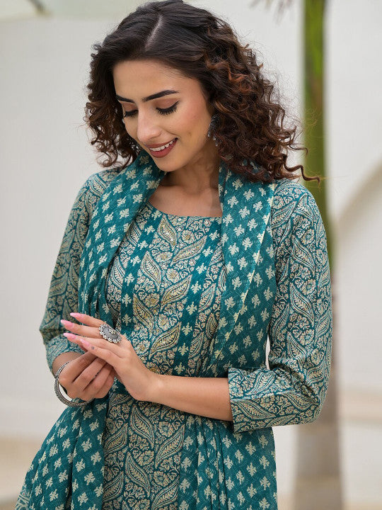 Yufta Ethnic Motifs Printed Pure Cotton Straight Kurta with Trouser & Dupatta