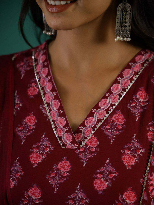 Printed Pure Cotton Straight Kurta With Trouser & Dupatta Set