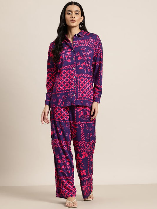 HERE&NOW Printed Shirt With Trousers Co-Ord Set