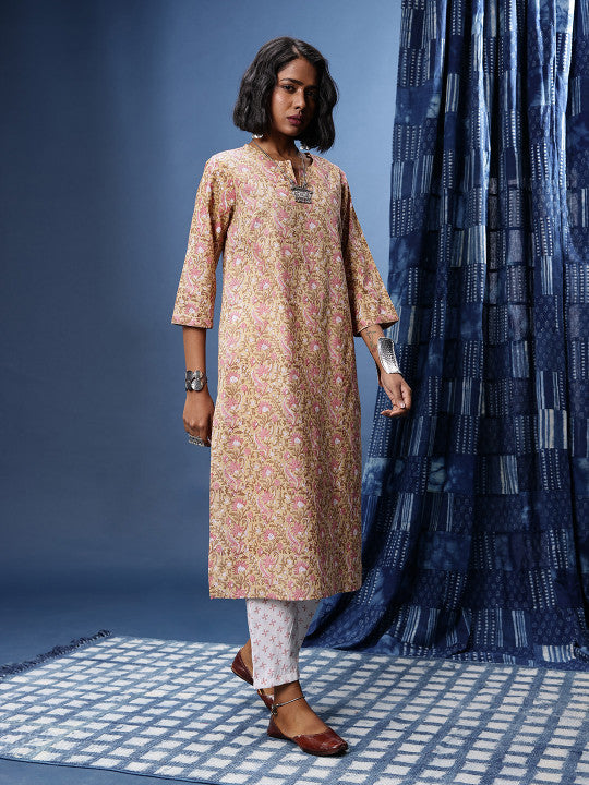 Taavi Indie Hand Block Printed Straight Block Print Legacy Kurta with Trousers & Dupatta