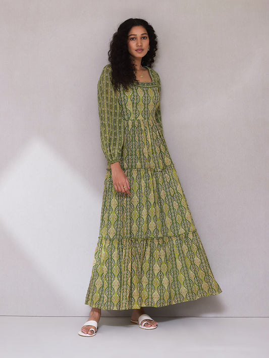 Green Printed Long Dress