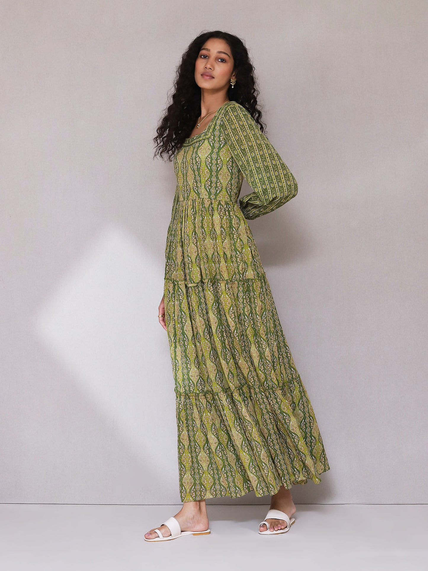 Green Printed Long Dress