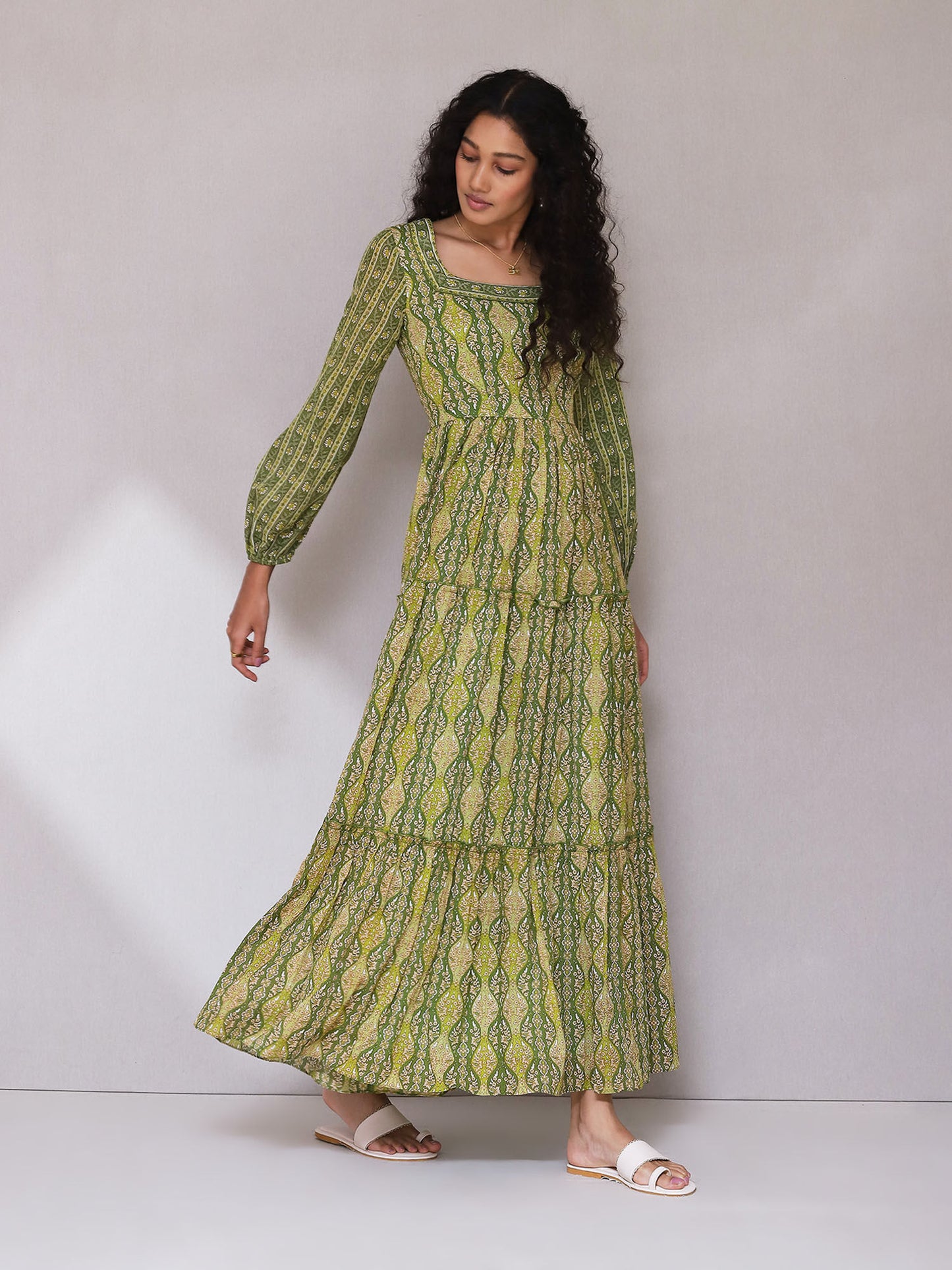 Green Printed Long Dress