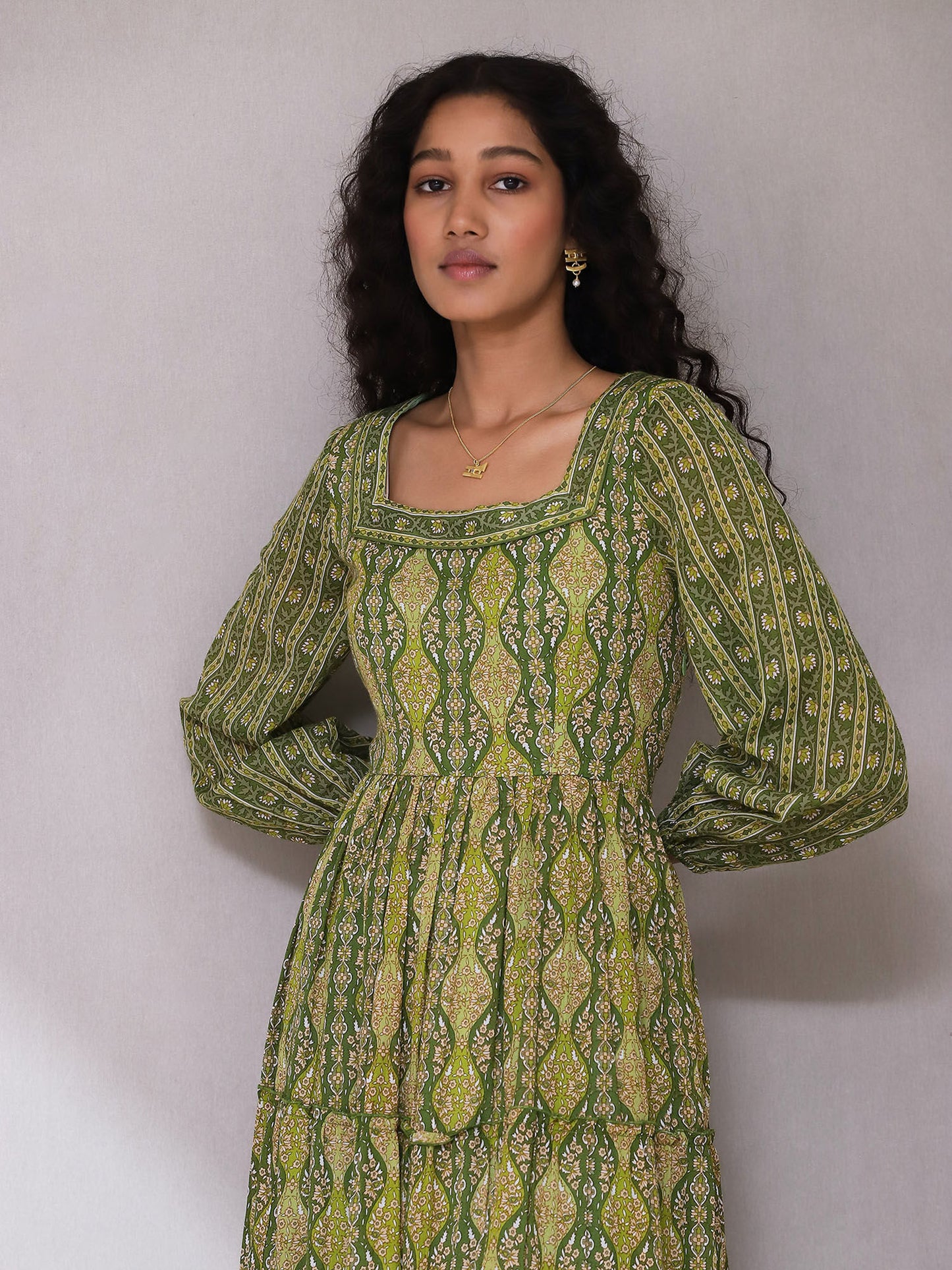 Green Printed Long Dress