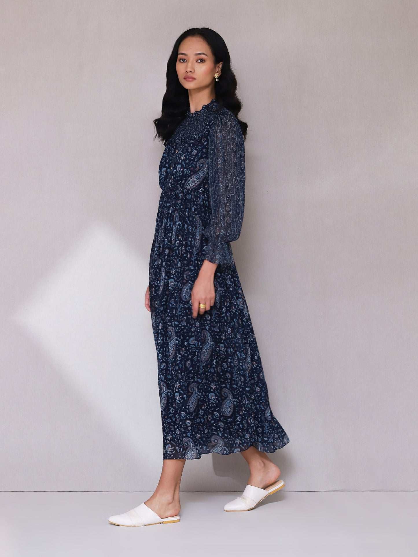 Blue Paisley Print Long Dress