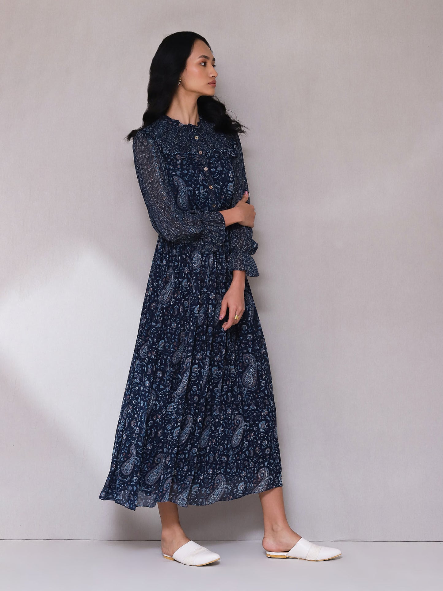 Blue Paisley Print Long Dress