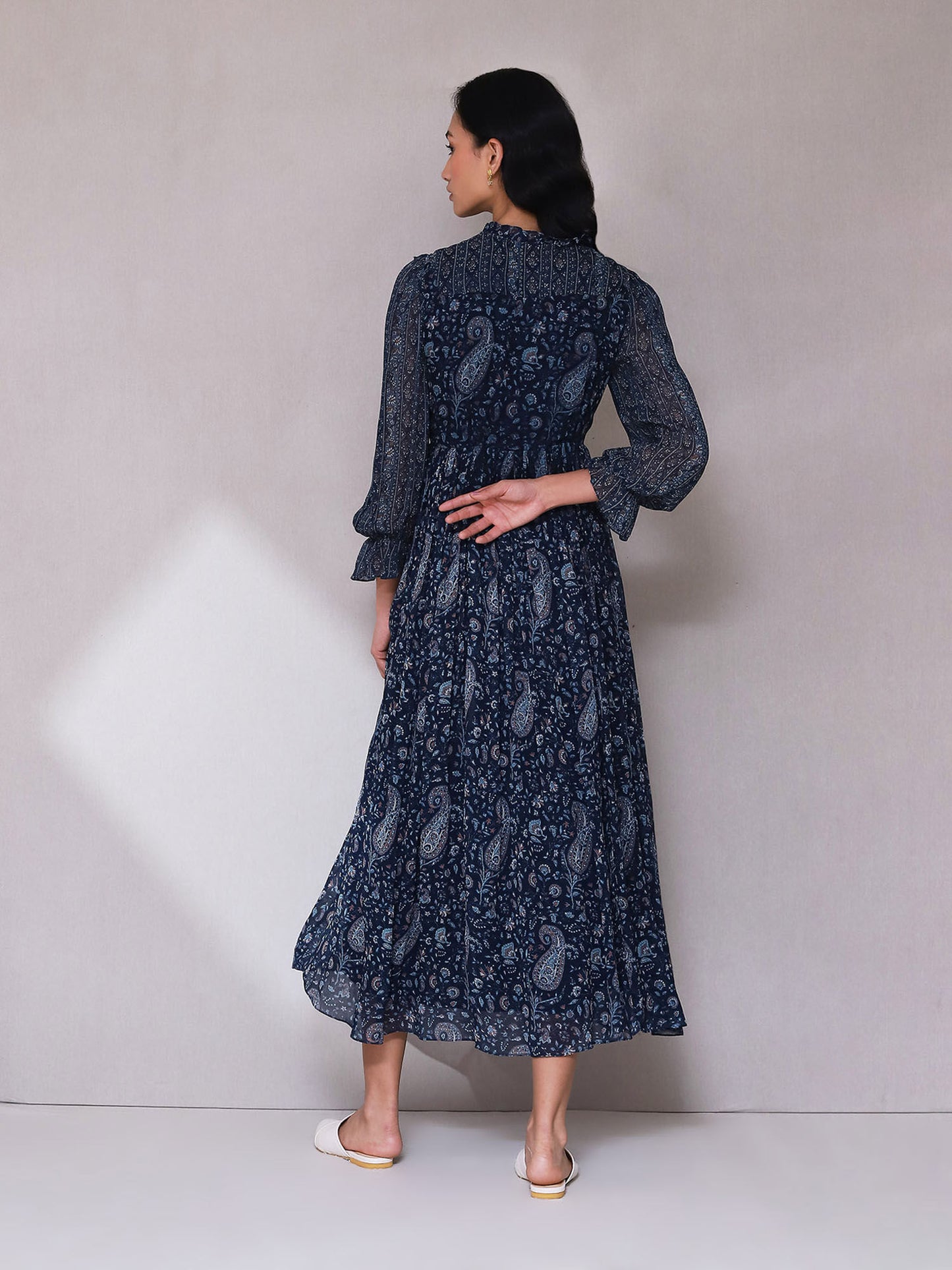 Blue Paisley Print Long Dress