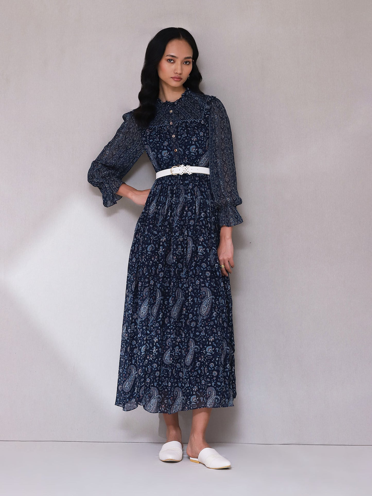 Blue Paisley Print Long Dress