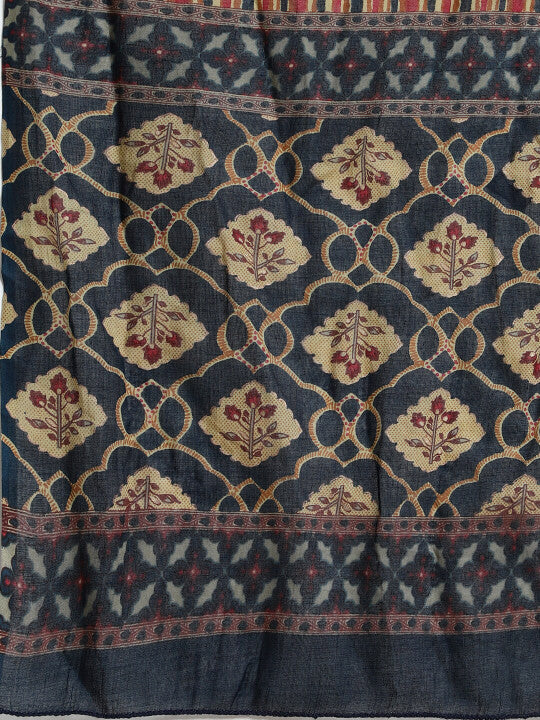 Sringam Round Neck Floral Printed Regular Pure Cotton Kurta with Trousers & With Dupatta