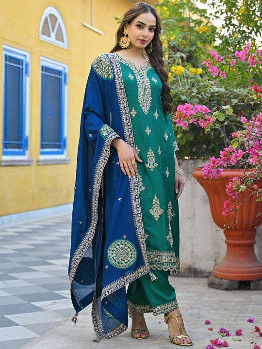 House of Pataudi Embroidered Zari Straight Kurta