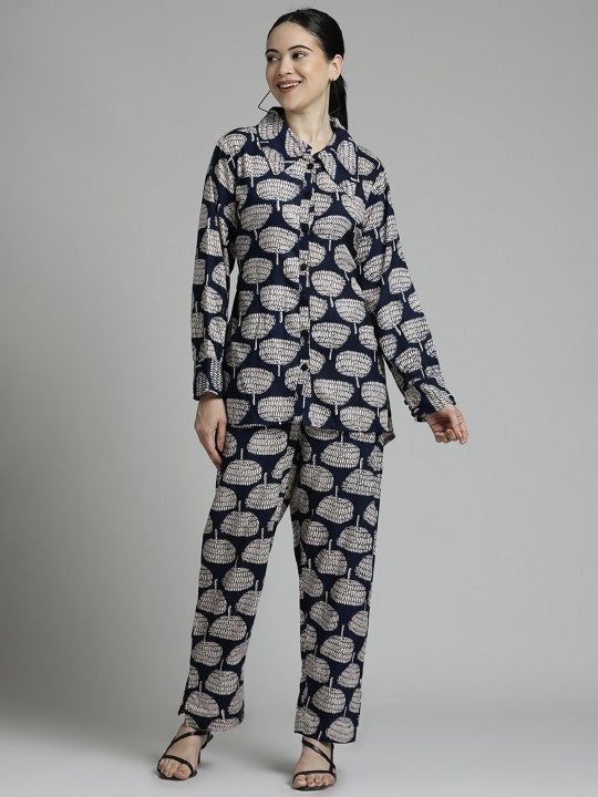 Jaipur Kurti Ethnic Printed Blue Co-ord Set