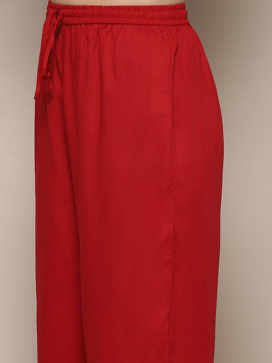Biba Women Embroidered V Neck Regular Kurta with Palazzos & With Dupatta