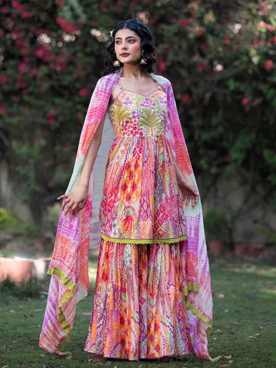 AARAAS Women Ethnic Motifs Embroidered Regular Pure Cotton Kurta with Sharara &  Dupatta