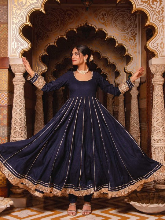 Calmna Gotta Patti Anarkali Kurta With Trousers & Dupatta