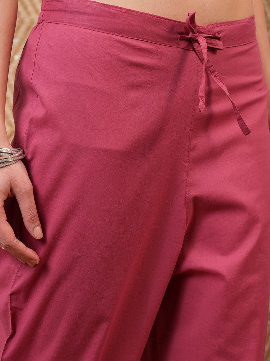 Vishudh Rose Floral Embroidered Straight Kurta & Trousers With Dupatta