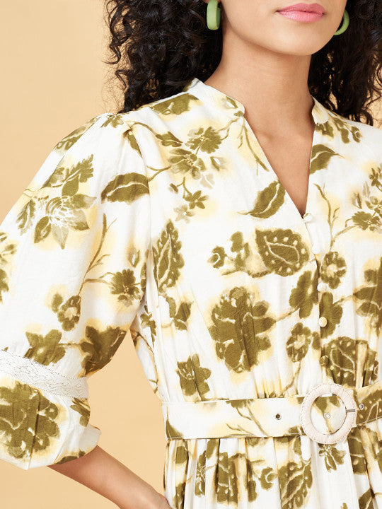 Honey by Pantaloons Floral Print Puff Sleeves Fit & Flare Midi Dress
