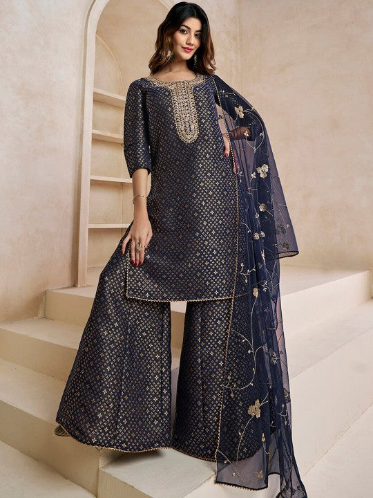 Inddus Floral Woven Design Zari Kurta