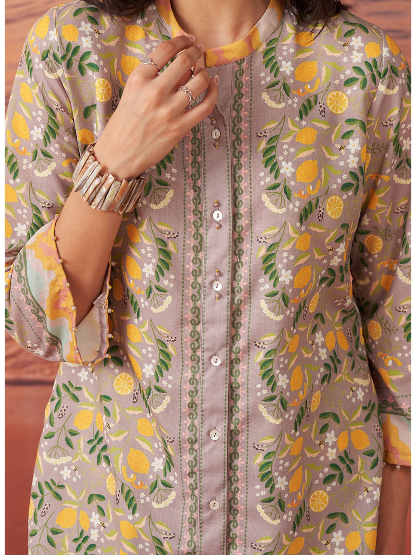 Beige Printed Remi Linen Co-Ord For Women (Set of 2)