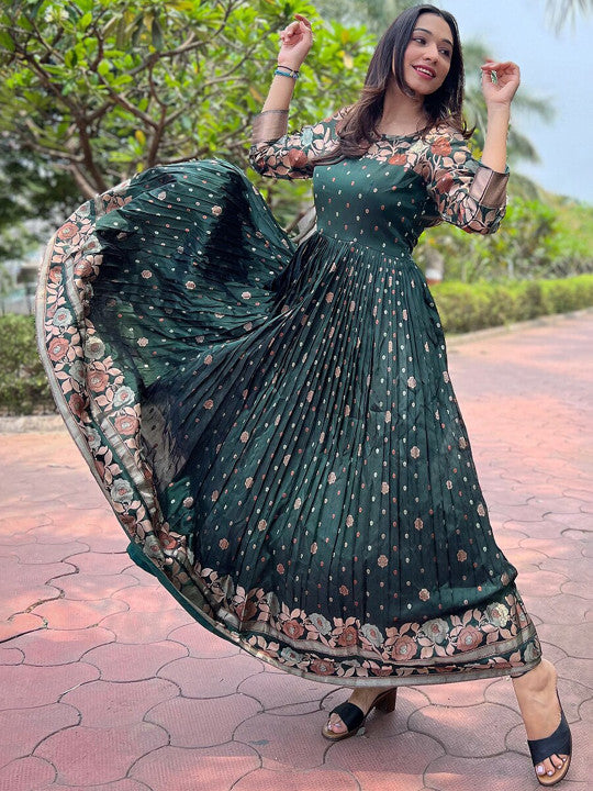 Tasarika Banarasi Silk Ethnic Maxi Zari Woven Ethnic Dress