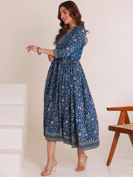 GULAB CHAND TRENDS Women Ethnic Motifs Printed Thread Work Floral Anarkali Kurta
