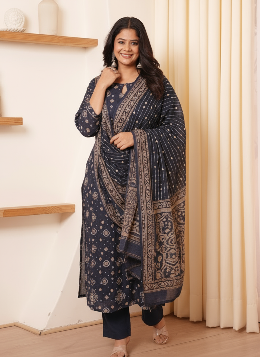 Embroidered Viscose Geometric Straight Black Kurta